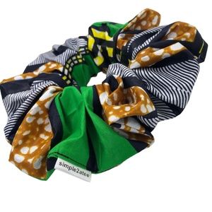 Hair Scrunchies Wax Kente Green Blue  Print XL Hair Tie Stretch Ponytail Holder